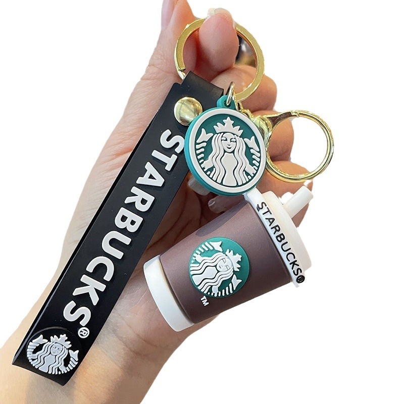Hot Free shipping designer New PVC Bear Keychain Milk Tea Cup Ice Cream Exquisite Backpack Pendant Cute Cartoon Key Pendant