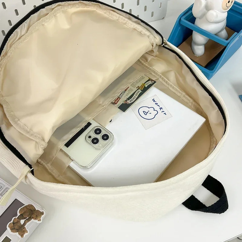 Cute Bowknot Aesthetic Backpacks Lightweight School Bookbags Students Sweet Rucksack for Womens Corduroy College Mochilas 251104