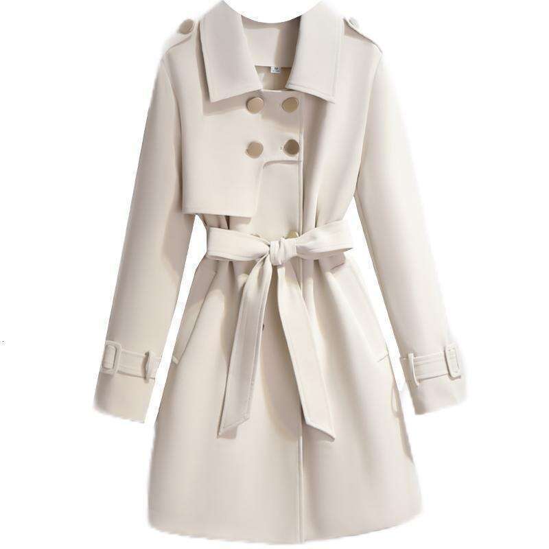 Windbreaker Jacket For Women, Petite Size, Spring And Autumn New Korean Style, Elegant Waist-Cinching Mid-Length British Style Coat B5