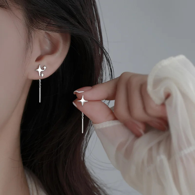 Korean celebrity ear line tassel thread chain climbing star pendant earrings straight hanging jewelry 250326