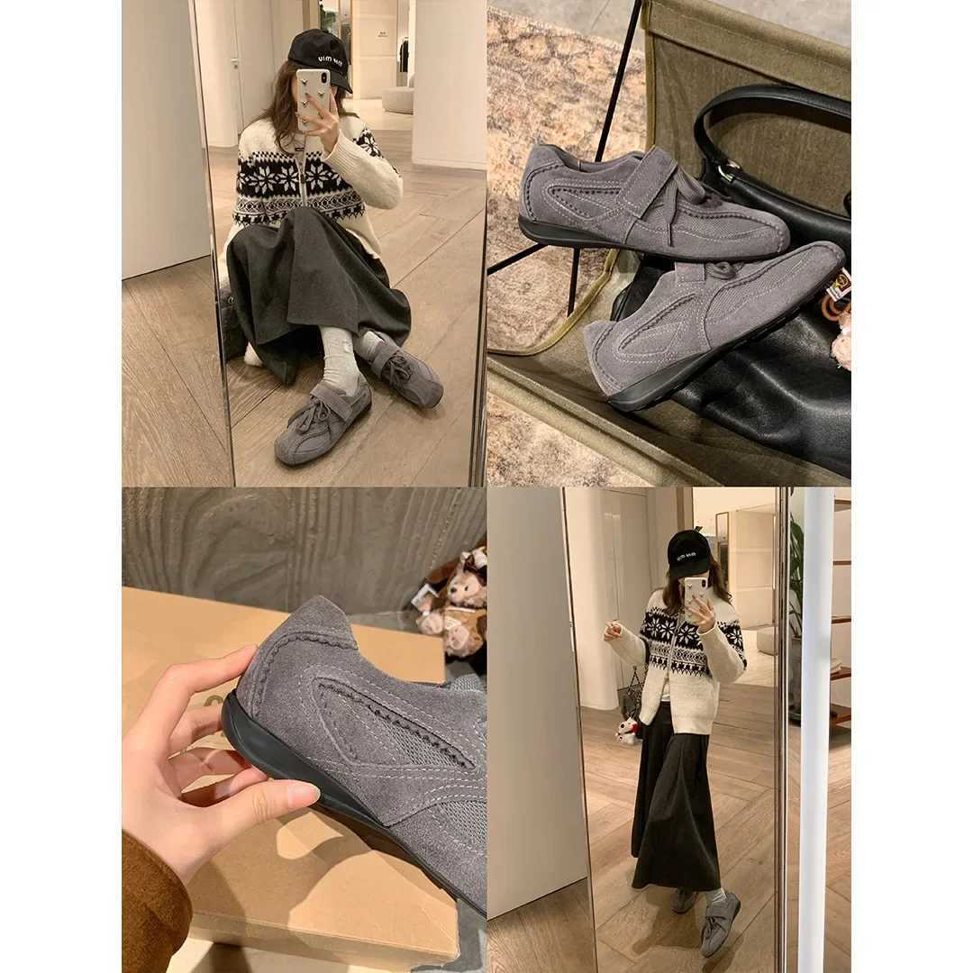 Ballet Flat Bott Casual Shoes Wens Lace-Up Magic Spring 2025 Busan Blogger Style Flat Net Shoes Rubber Y251105