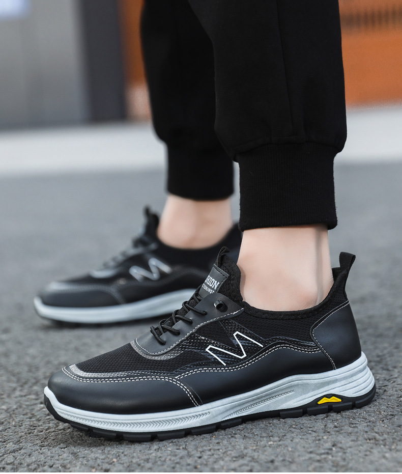 Breathable casual men's shoes large size 2025 spring/summer new trend low-top light sports shoes outdoor hiking soft-soled shoes black gray