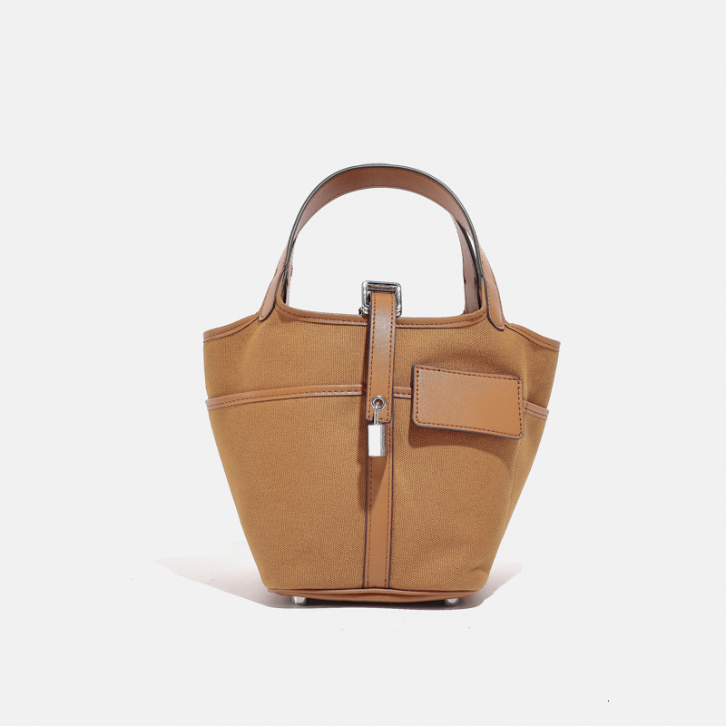 New Product Launch Canvas Splicing Basket Bucket Classic Fashion Versatile Large Capacity Handheld Shoulder Bag Shoulder Bags