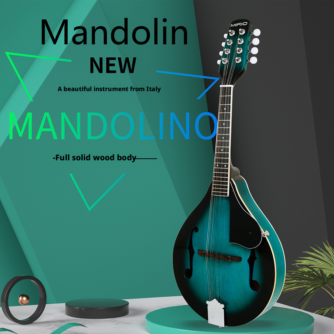 IRIN Stylized Blue with Black Edges Mandolin - Almond-Shaped Body, Crisp Silver Bell Sound, Responsive & Beginner-Friendly for Classical Music