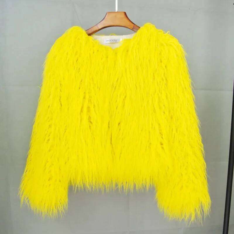 Fluffy Colorful Streetwear Faux Fur Jacket Big Size Women Clothing Sheepskin Long Sleeve Chic Short Coat