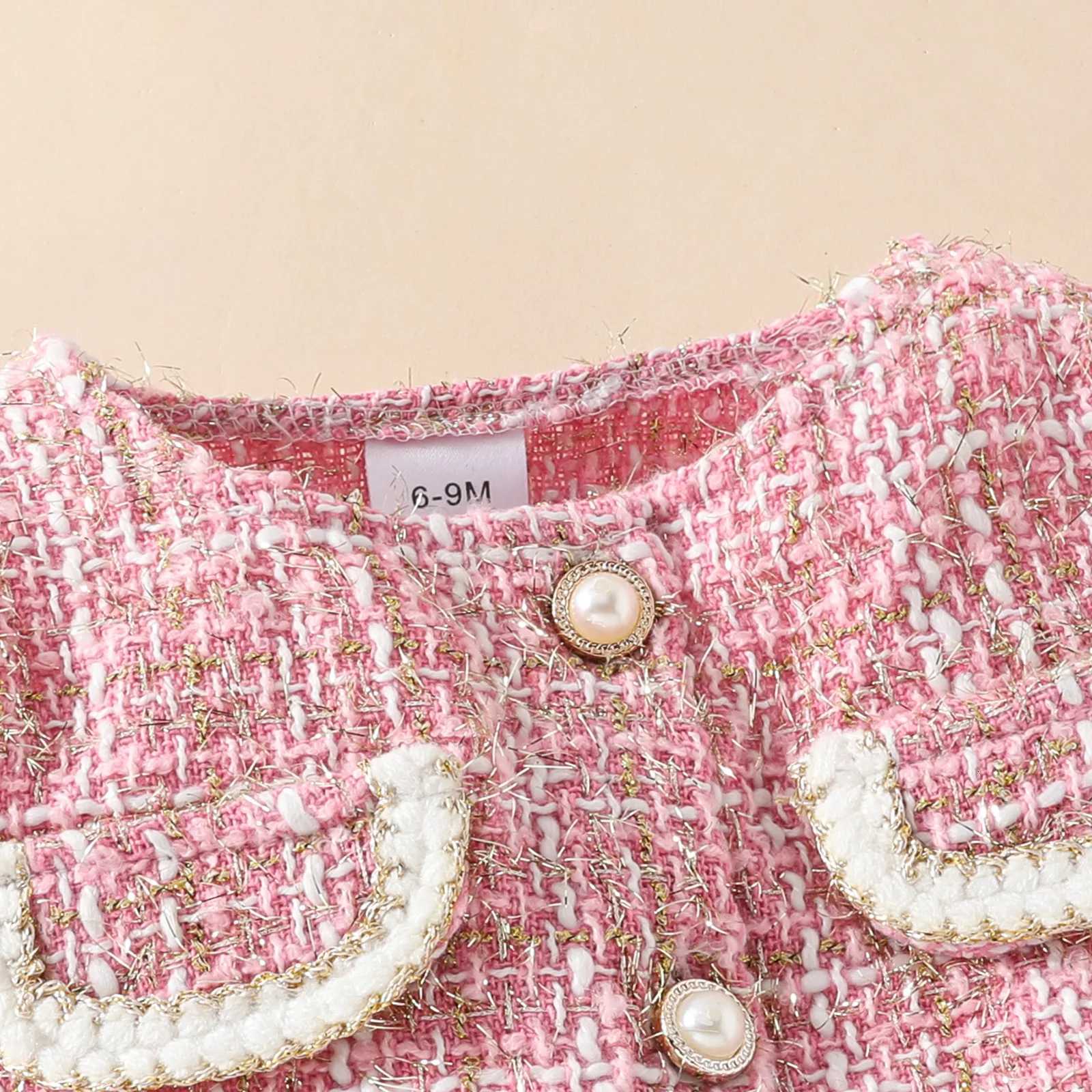 Prowow 0-3Y Baby Tweed Set For Girls Spring Autumn Faux Pocket Jacket Shorts With Beret Three Piece Outfit Kids Baby Clothes Y251105