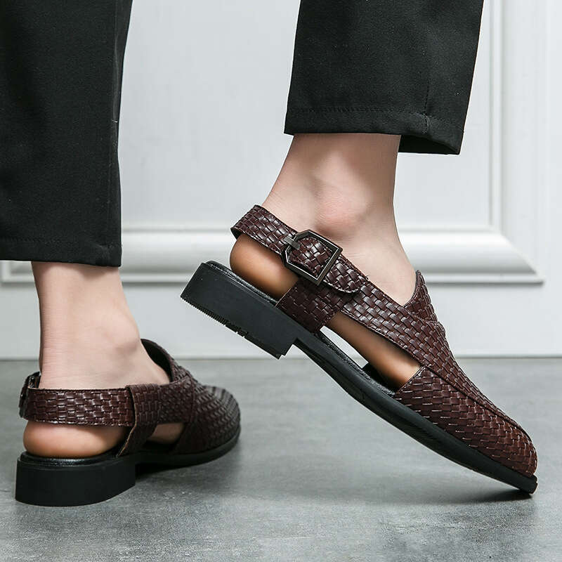 Large breathable sandals, low cut 2023 summer woven leather shoes, men's shoes in sizes 38-48, sandals