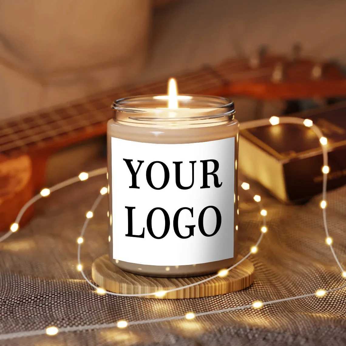 1pcs soy wax Custom photo white scented candle gift - personalized with /design sticker - birthday wedding corporate gift C251105