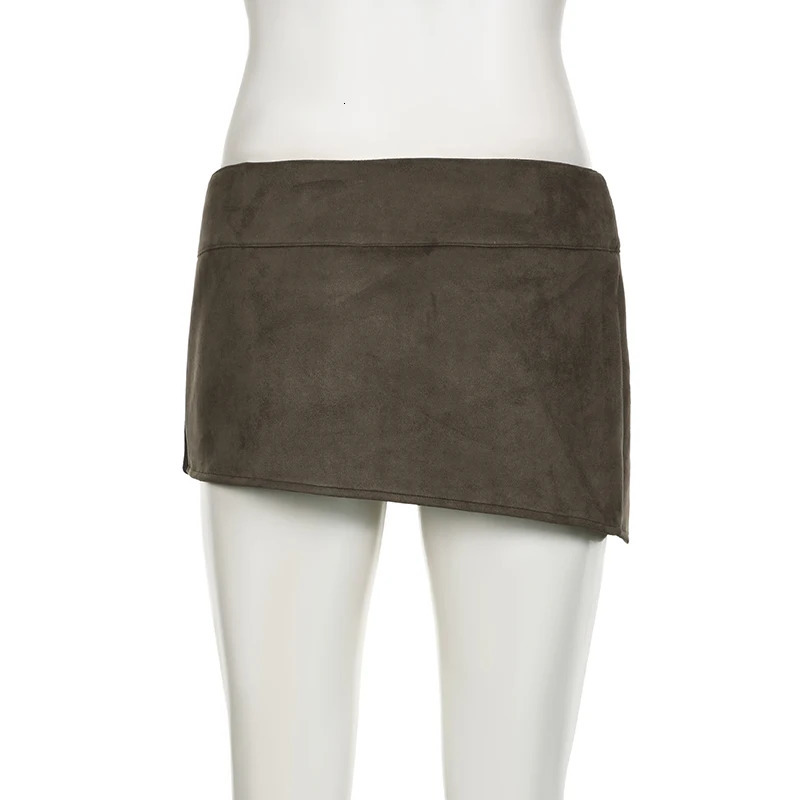 SUCHCUTE Vintage Suede Low Waist Rivet Short Skirt Y2k Aesthetic 90s Korean Clothing Sexy Women Mini Skirts Fairycore Streetwear 250402