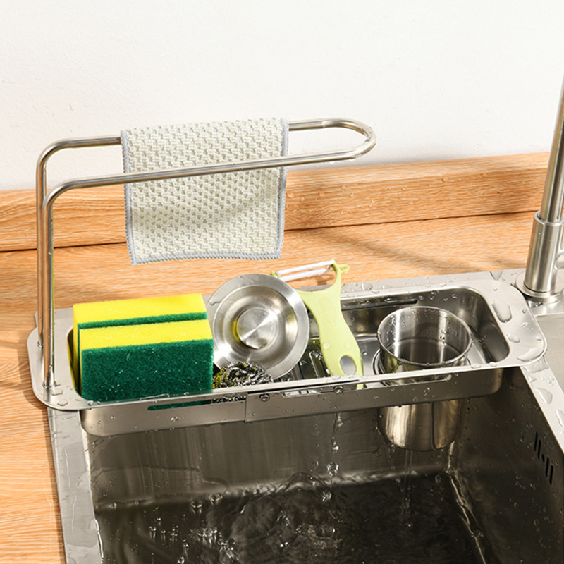 Kitchen Drain Trough Storage Rack For Placing Sponge Detergent And Towel
