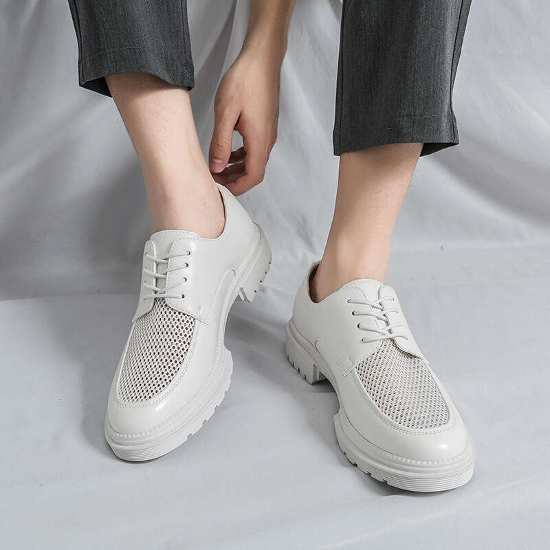 Men's summer new casual fashionable plus size breathable hollow shoes, trendy business leather shoes