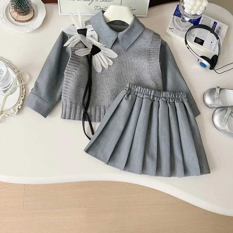 3Pcs Girls Clothing Sets Autumn Spring Knitted Sweater VestShirtsPleated Skirt Fashion Korean Children Princess Suits 2-7Yrs Y251105