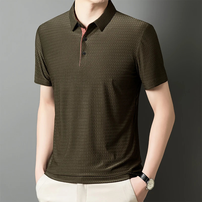 Mens Summer Casual Fashion Edition Polo Shirt Mens Trend Fashion Plus Short Sleeve Ice Silk Breathable Polo Shirt 250401