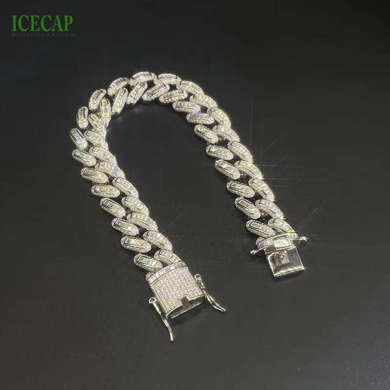 Hip Hop Moissanite Chain Diamond Link Chain Bracelet VVS Clarity New Trendy Sliver Moissanite Bracelet for Men