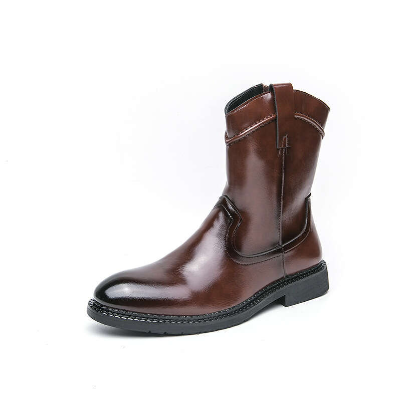 Large cowboy high top leather shoes, 2024 autumn and winter new Chelsea boots, pointed men's boots
