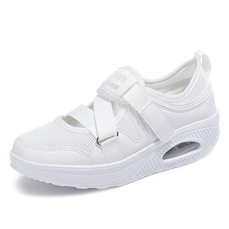 2021 Daily Velcro Round Head White Mesh Adhesive Low Top Large Women's Air Cushioned Shoes