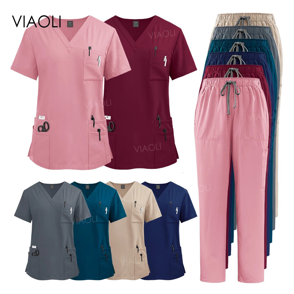 Wholesale Price Suit for Women Gown Lab Coat with Pockets Dental Scrub Veterinary Uniform Soft Nursing Articles 251104