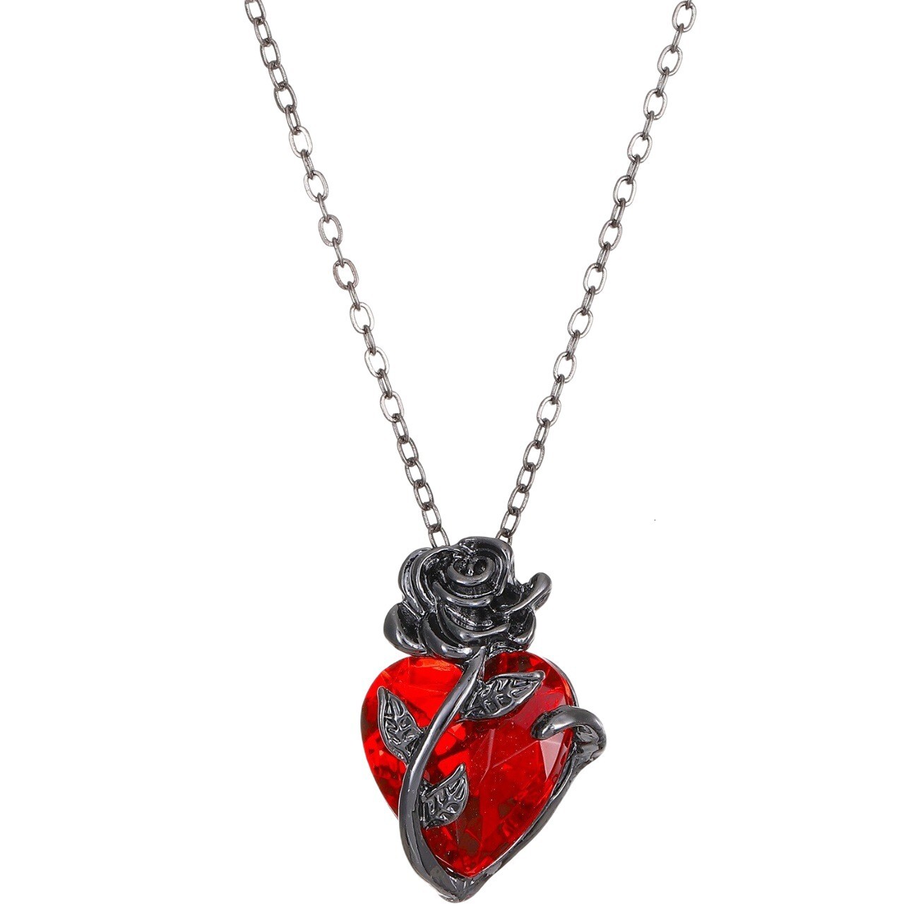 European and American Heart Rose Necklace for Women, Ins Gothic Dark Style, Twisted Flower Heart-shaped Collarbone Chain, Valentine's Day Jewelry