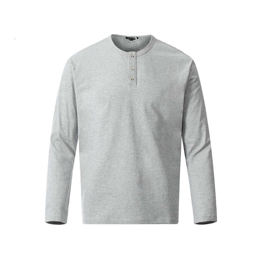 Spring and Autumn Simple Solid Color Base Shirt Men's T-Shirt Trendy American Style Half Button Round Neck Long Sleeve Top INS Tee