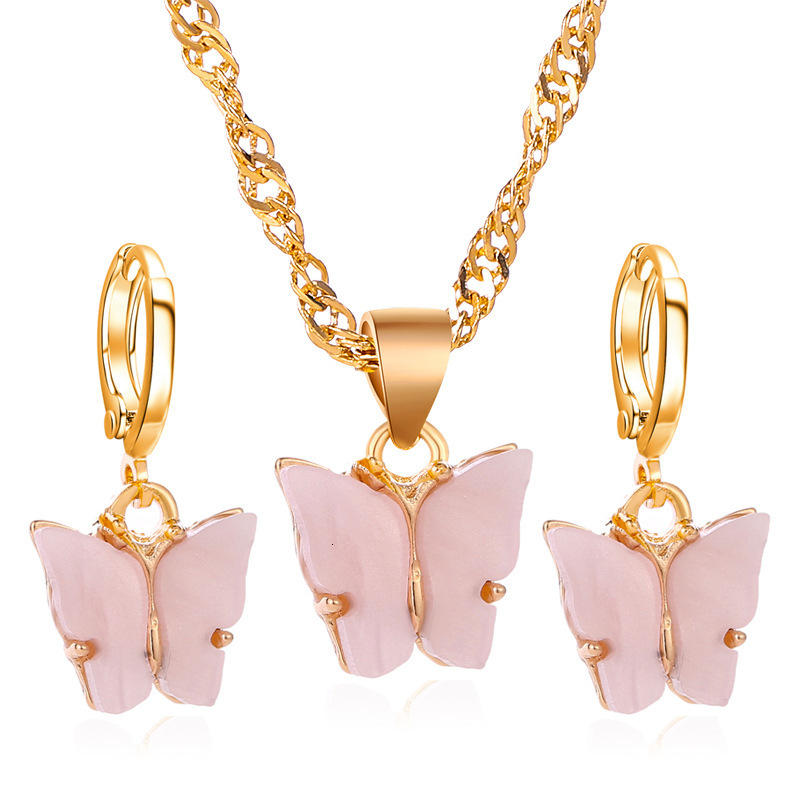 Fashion 2-Piece Jewelry Acrylic Butterfly Necklace Earring Set Women's Accessories