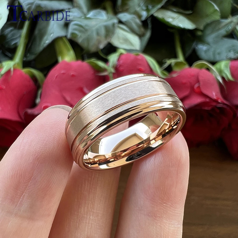 Drop 8mm Men Women Tungsten Satin Ring Fashion Wedding Band with Grooved Stepped Finish 4 Colors Available Comfort Fit 251031