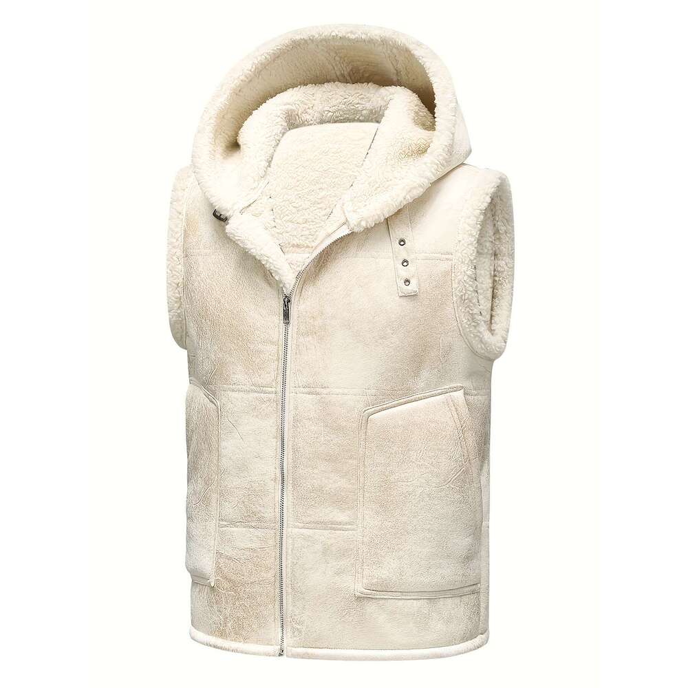 Warm Vest Warm Windproof Men's Fleece-Lined - Stylish Sleeveless With Zipper Pockets, Olive Green, Daily Comfort Vest Hooded Jacket | Functional 