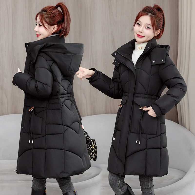 Autumn and Winter Coat Women Korean Version Mid-length Down and Cotton Jacket Fashion Stylish Thicken Keep Warm Waist-cinchingT251105