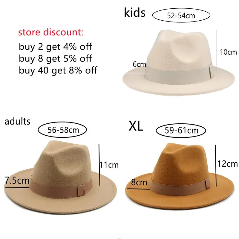 Fedora Hat Women Winter Hats for Women Ribbon Band Mens Hat Wide Brim Classic Beige Wedding Church Bowler Cap chapeau femme 251104