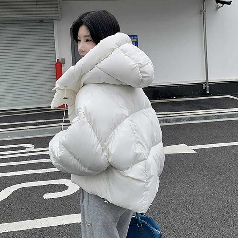 Women Winter Warm Puffy Coats Long Sleeve Casual Cropped Parkas Jacket Solid Hooded American Street Thick Outwear J251105