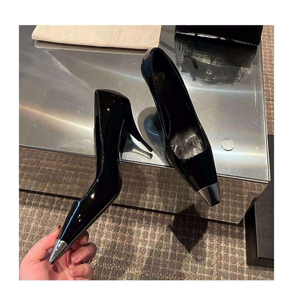 2025 Designer Shoe Autumn New High Heels for Women closed toe Stiletto Non-Slip Metal Black Patent Leather Women's Shoes