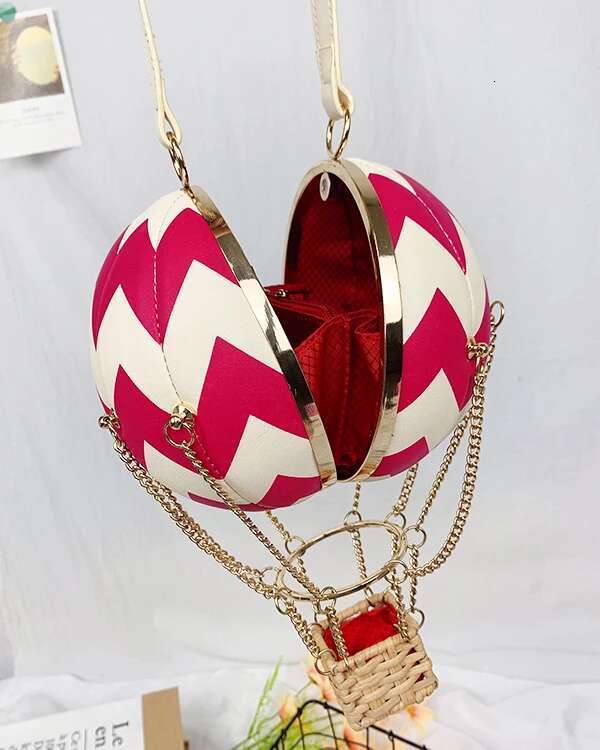 Red Hot Air Balloon Shape Handbag Party Clutch For Women Purses Fashion Designer Bags Shoulder Chain Bag Pu Leather