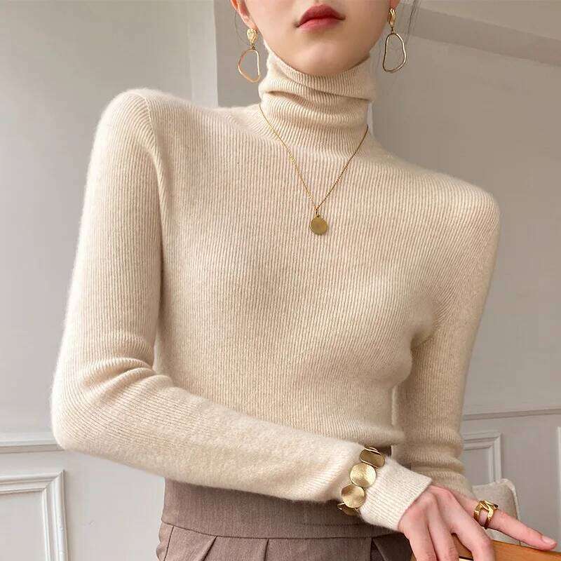 Women Winter Cashmere Turtleneck Warm Knitwear Korean Casual Solid Bottoming Shirt Fashion Knit Pullovers Brown Sweater Women Sweater Designer Sweater
