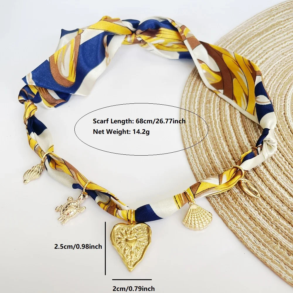 Blue Bandana Necklace Featuring Ocean Animal Charms Fashion Scarf Pendant for Women AutumnThemed Accessory Gift 251031