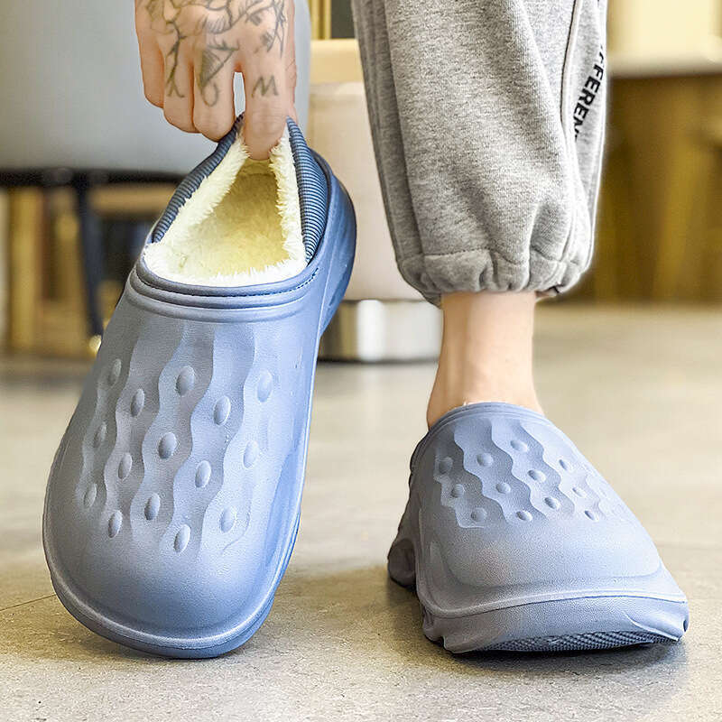 Large waterproof cotton for men, sizes 38-47, 2023 winter home and indoor warm fur slippers