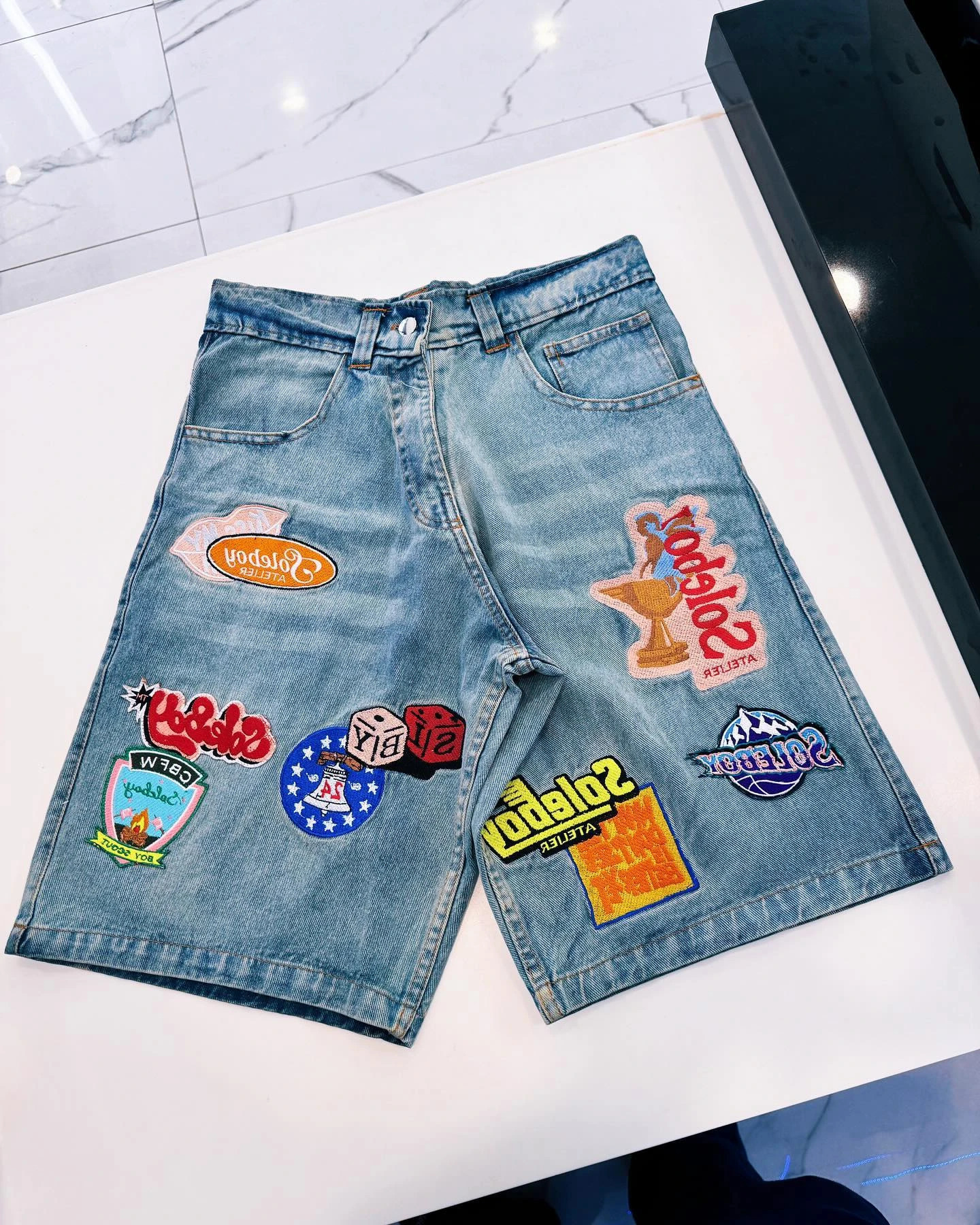 Street wear shorts Y2K mens jeans Harajuku hip-hop gothic graphic retro blue pocket denim gym shorts casual shorts 250403