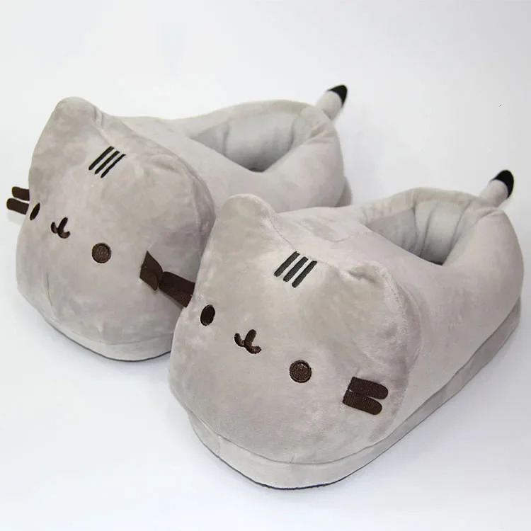 Cartoon Full Covered Cat Slippers Warm Winter Slides Soft Plush Doll Indoor Cute Anime Bedroom Shoes For Man Woman Home Use 251031