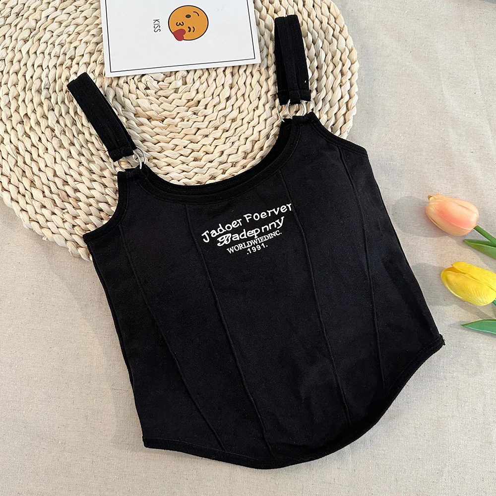 Alphabet printed crop top womens summer top sexy vest square neckline vest top Y2K non-woven womens crop top padding fashion 250403