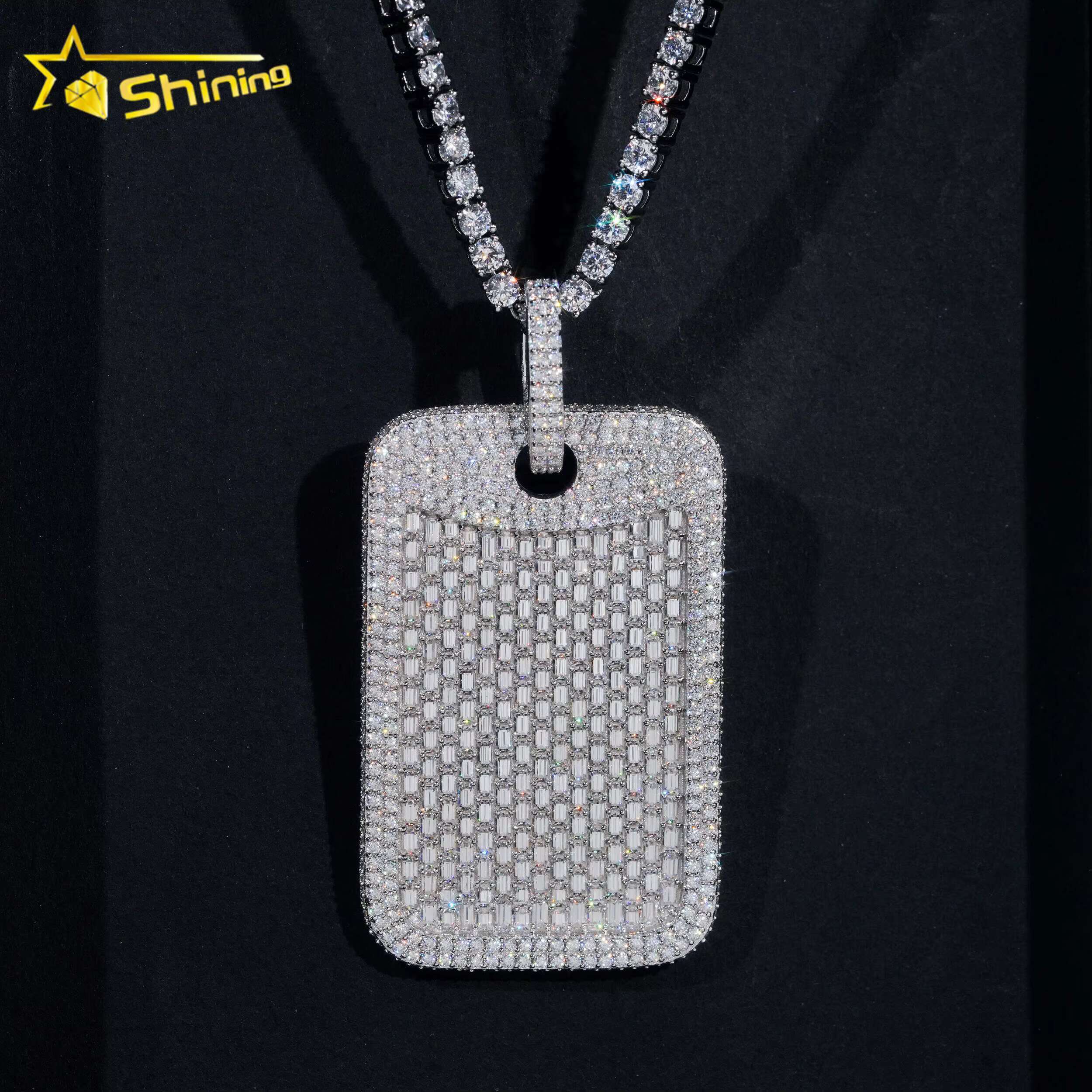 Baguette Tag Hip Hop Fashion Vvs Moissanite Dia Fully Iced Out Pendant Fine Jewelry New Arrivals
