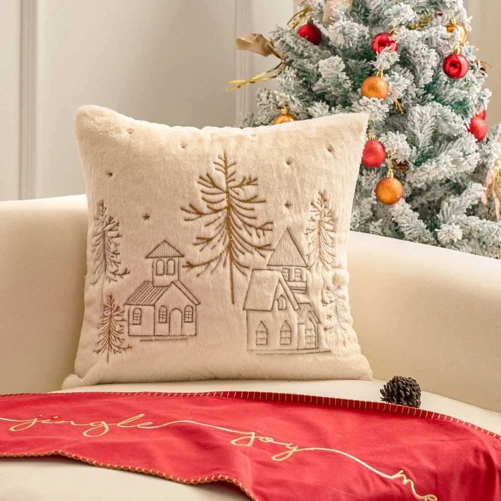 Simple Pillow Case Hristmas Solid Color Embroidery Pillow Cover Modern Simplicity Skin Friendly Joyful Celebration 1pcs Cases Y251105