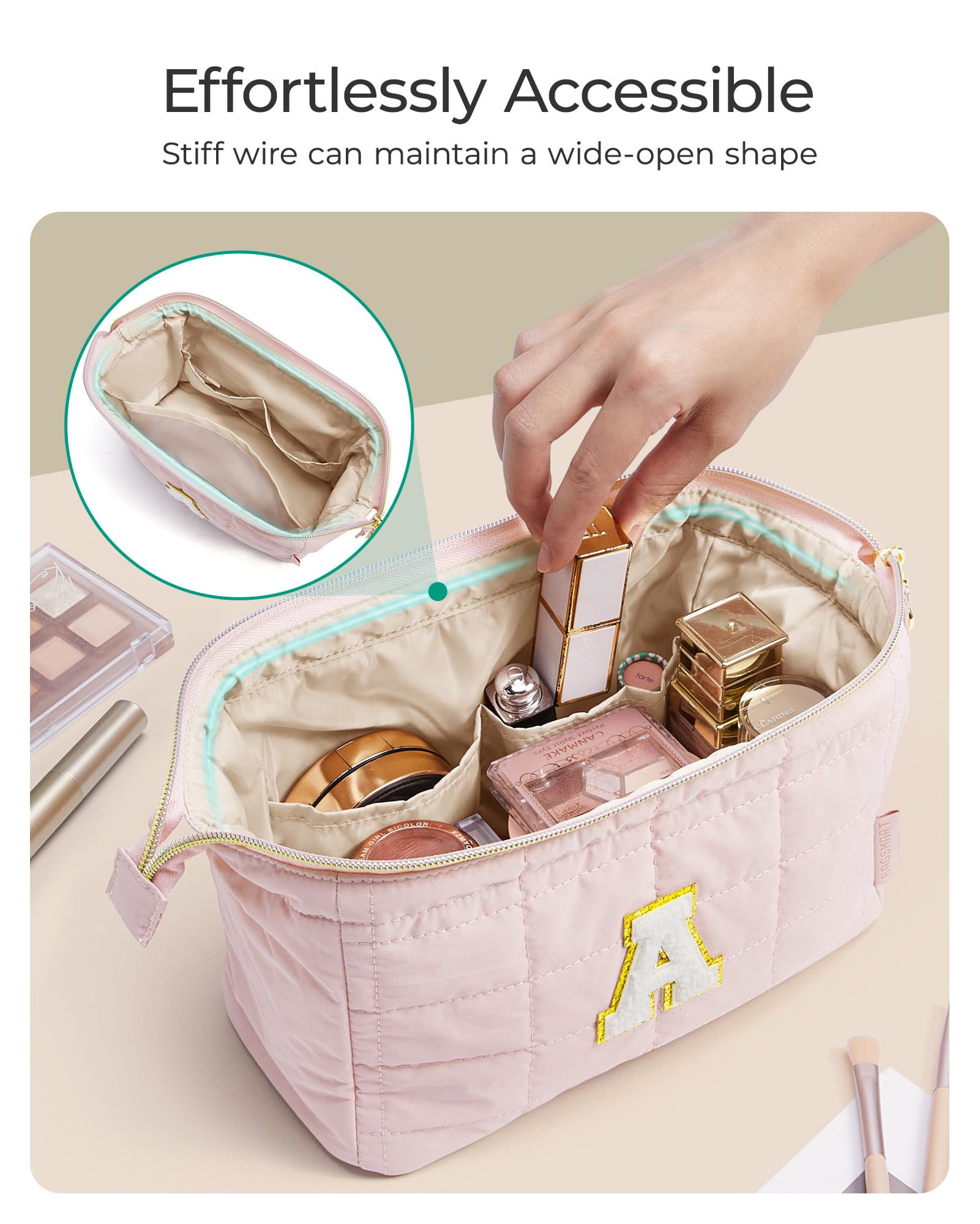 Puffy Padded Makeup Bag with Large Capacity - Perfect For Organizing Cosmetics & Beauty Tools During Travels