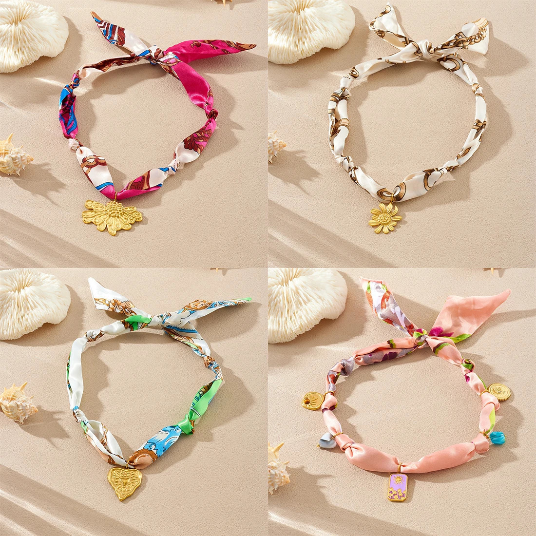 LAMENGLY 316L Stainless Steel Multicolour Ribbon Sun Moon Heart Flower Pendant Necklace Women Personalized Trend Neck Chain Gift 251031