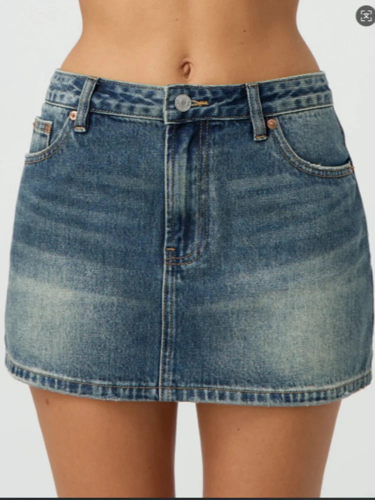 Womens Summer Pure Wash Denim Mini Skirt Fashion Mid Waist Short Line Skirt Unique Womens Street Commuting Jeans Skirt 250402