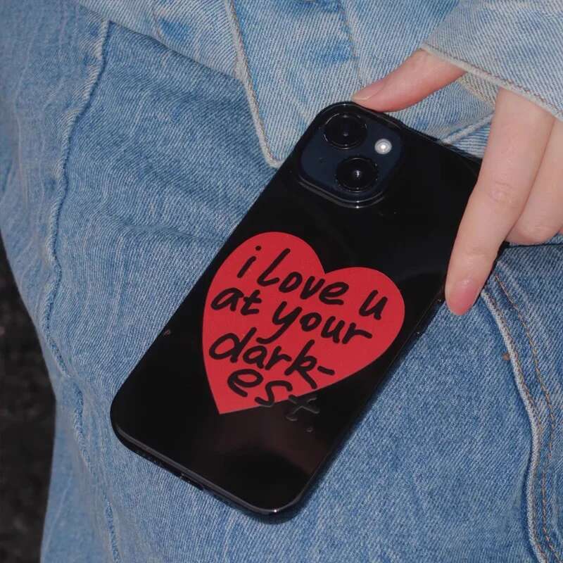 Hand Drawn Big Heart I Love You At Your Darkest Phone Case For iPhone 16 15 14 13 12 11 Pro XR XS Max 78 Plus MINI Y2K Cover