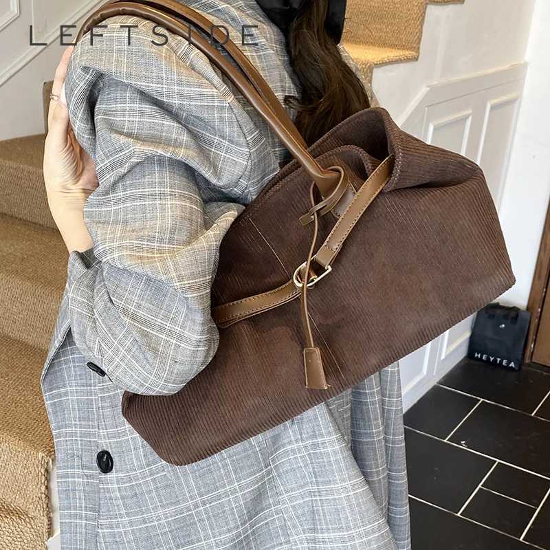 LEFTSIDE Womens Corduroy Shoulder Bag 2025 Winter New Trend Fashion Retro Tote Bag Luxury Brand Designer Handbags and Purses Z251104