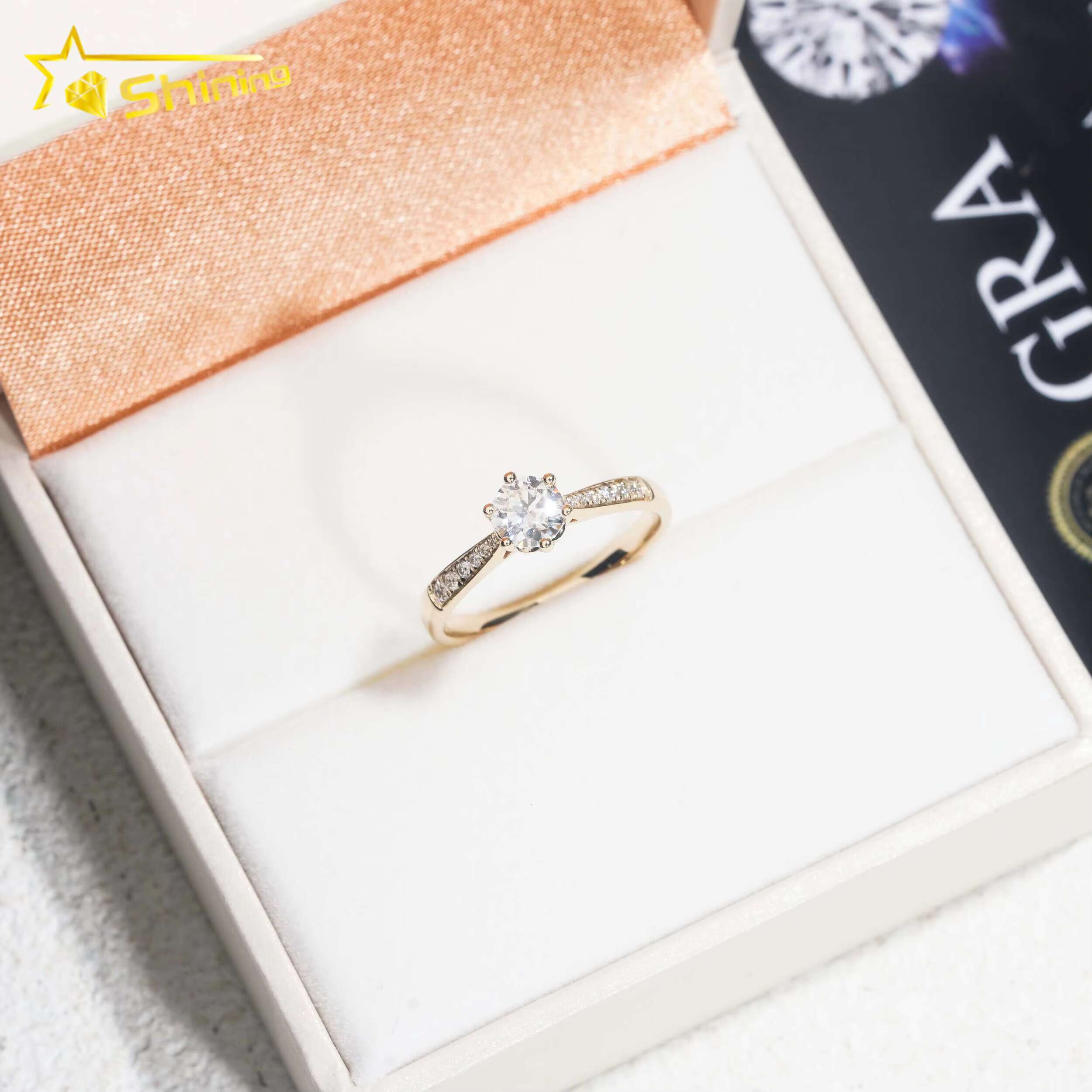 Fine Jewelry Lab Grown Diamond Rings 14K Solid Yellow Gold Diamonds Classical 6prongs Wedding Ring