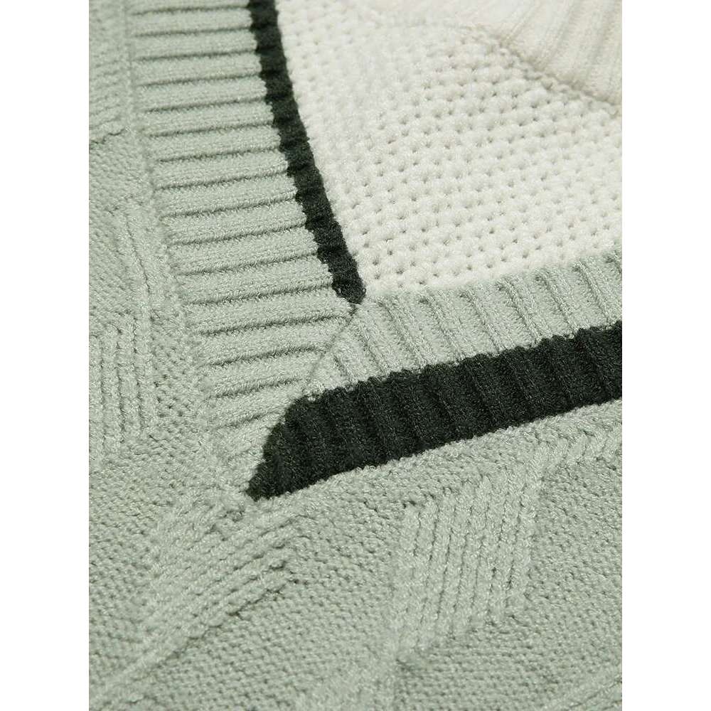 Fake Two-Piece V-Neck Elegant Women's Sweater Dia Jacquard Retro Winter New Soft Knitwear Tops