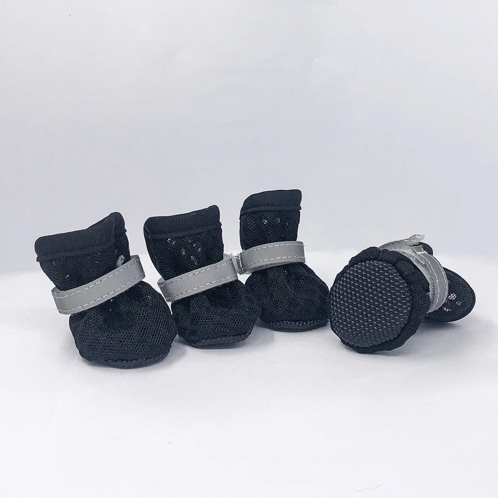 Dog Shoes for Small Medium Dogs Cats Summer Breathable 4pc/Set Puppy Reflective Cloth Mesh Shoes Bulldog Chihuahua Pet Supplies 250402