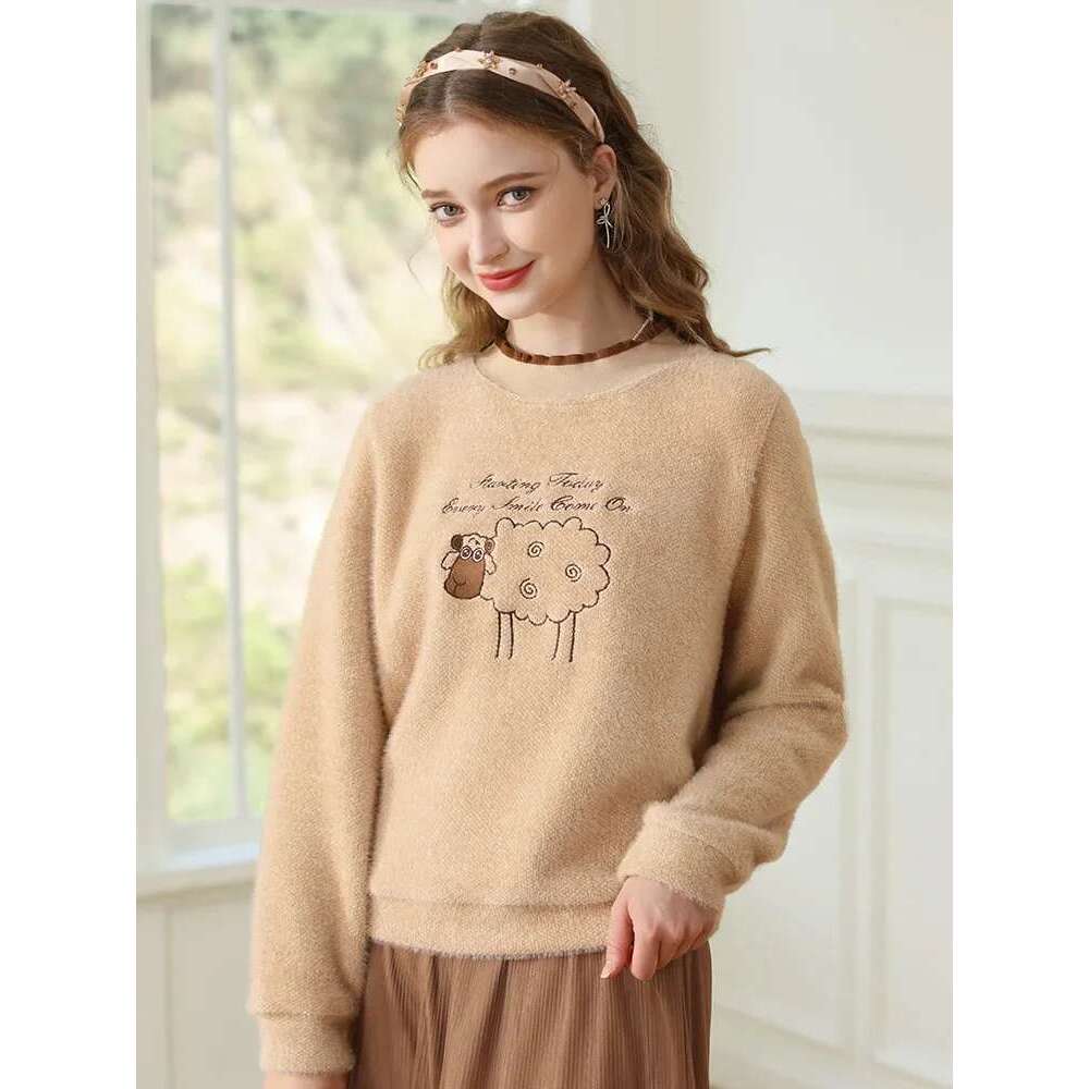 Winter New Sweaters For Women Maillard Lazy Snow Veet Embroidery Loose Female Pullovers Hoodies