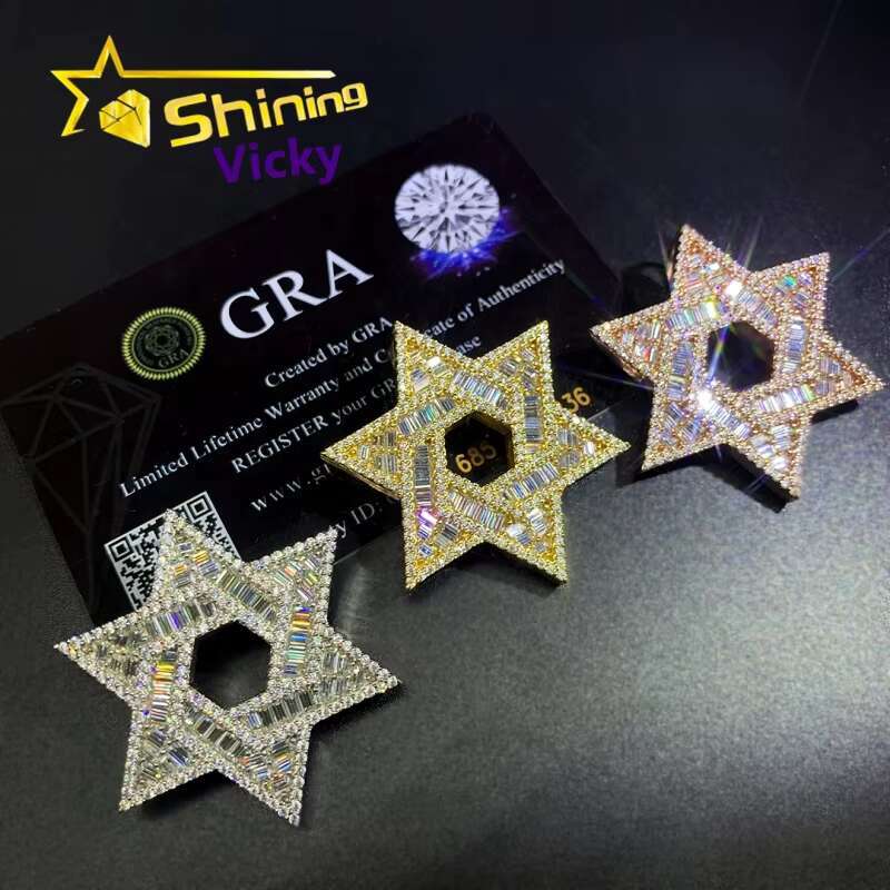 Blingbling Ready to Ship in Stock Iced Out Star Moissanite Pendant Custom 925 Sterling Silver Pendant Necklace