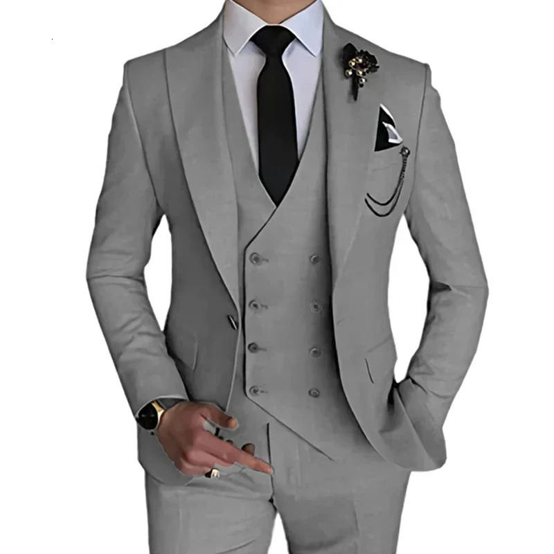 3 pieces of 2023 mens casual boutique business solid color wedding coat pants vest set jacket Trouser 250324